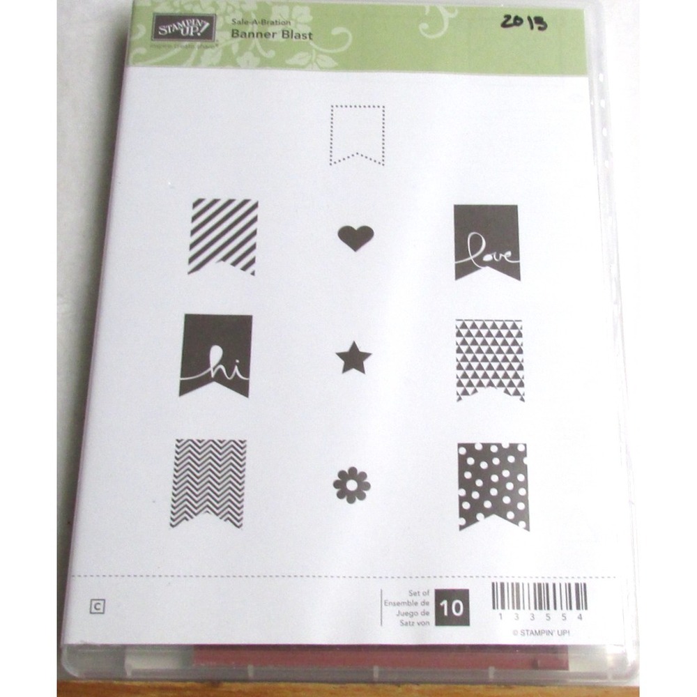 Stampin' Up Banner Blast Stamp Set 2013 Rubber Cling Banners Flags Heart Star